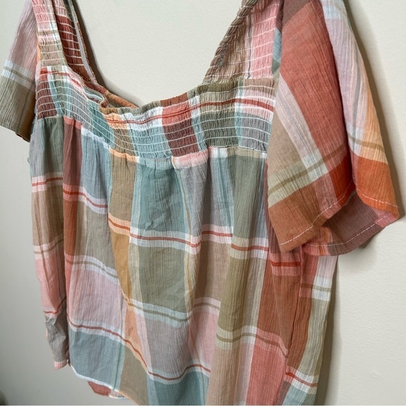 Alexander Jordan Off the Shoulder Cotton Summer Blouse Plaid Multi Colour Medium - Picture 4 of 6